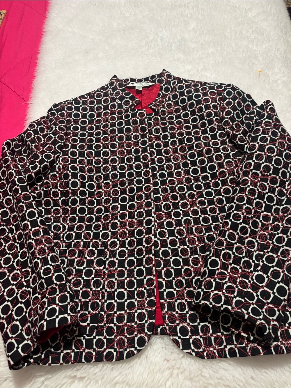 Austin Reed Black, Red & White Geometric Button-Down Shirt - Picture 2 of 9